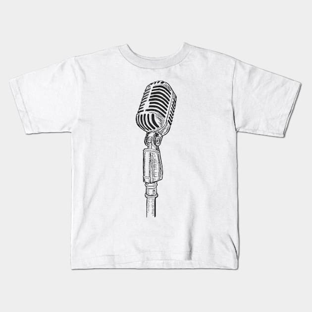 Retro condenser microphone drawing Kids T-Shirt by JDawnInk